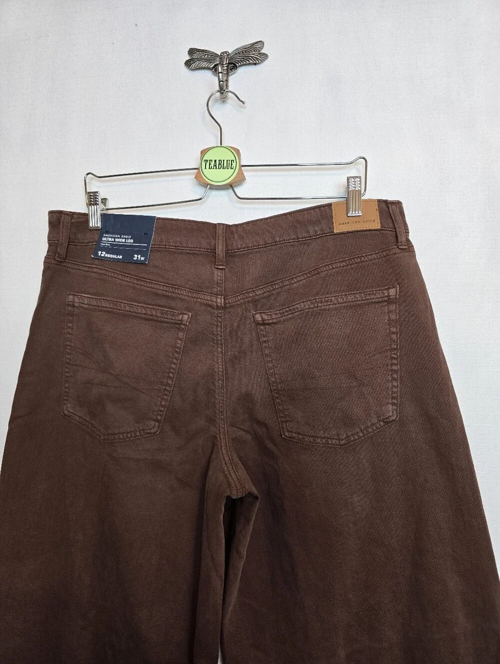 AE American Eagle Low-Rise Ultra Wide-Leg Pant Chocolate Brown 12 Regular - Picture 11 of 16